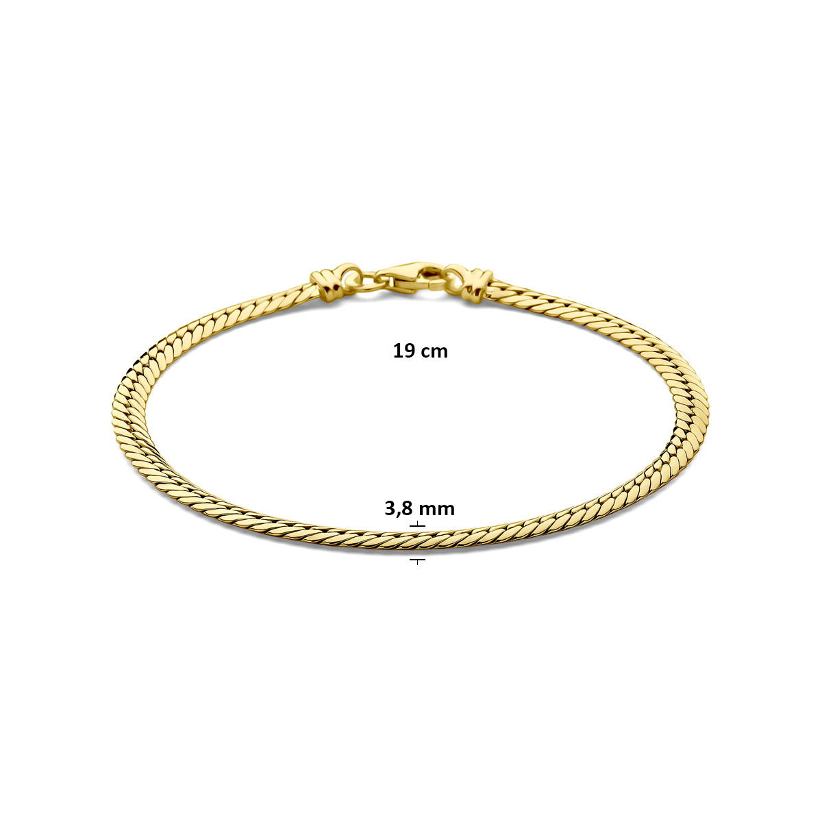 14-karaat gouden armband met glanzende gourmet schakels 3.8 mm breed - Lengte 19 cm