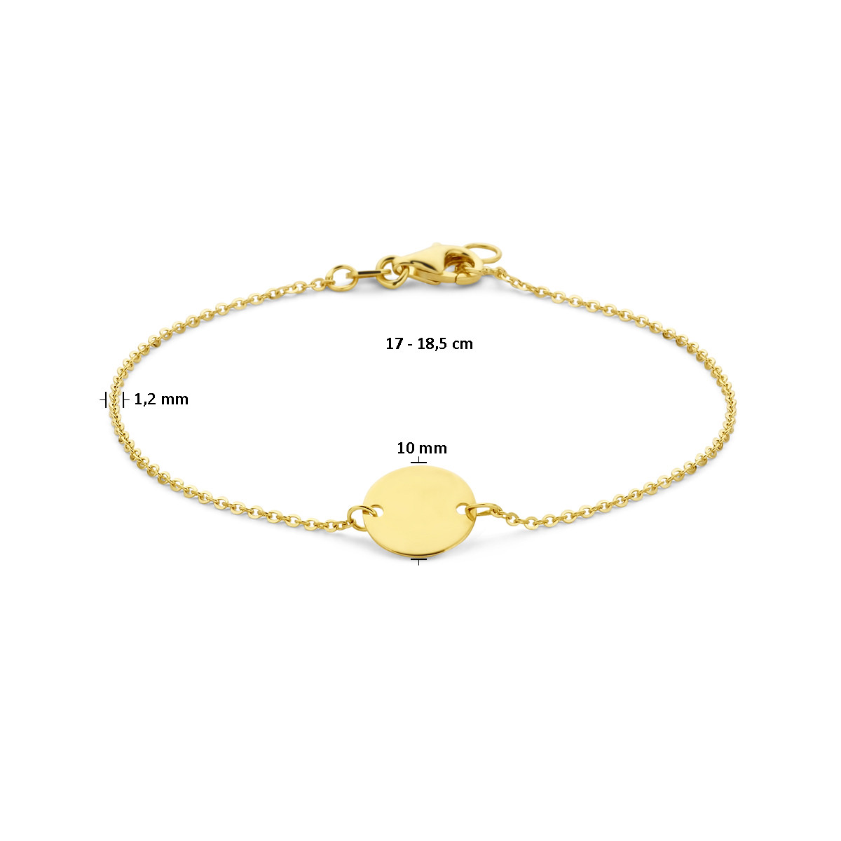 14-karaat gouden armband met gouden cirkel van 10 mm - Lengte 17 - 18.5 cm