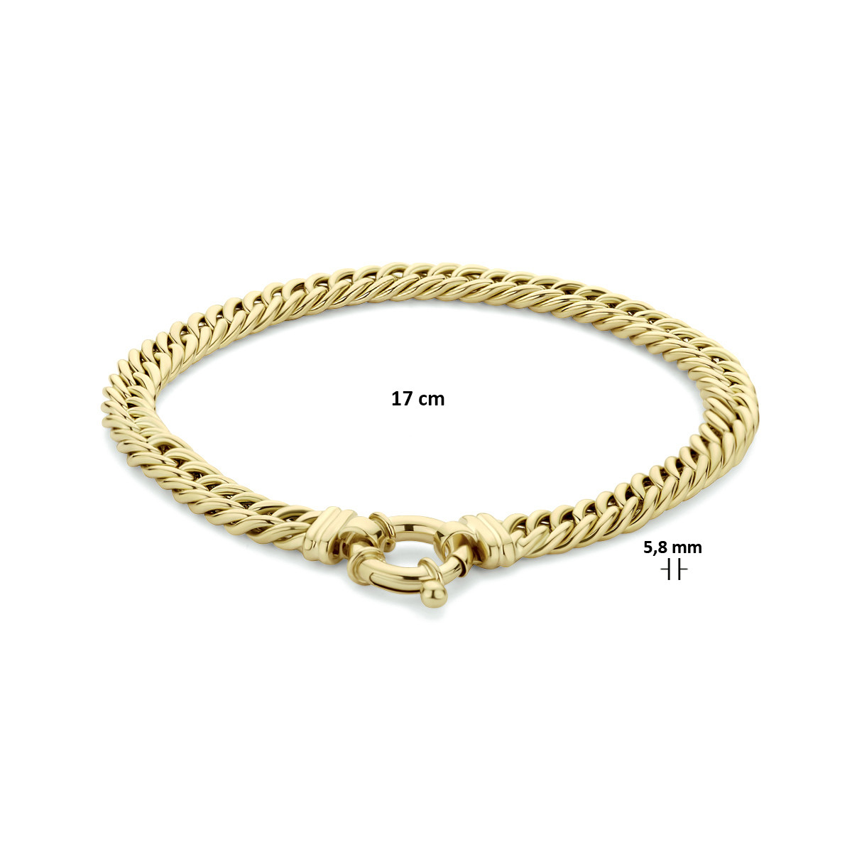14-karaat gouden armband met gourmet schakels en groot slot 5.8 mm breed - Lengte 17 cm