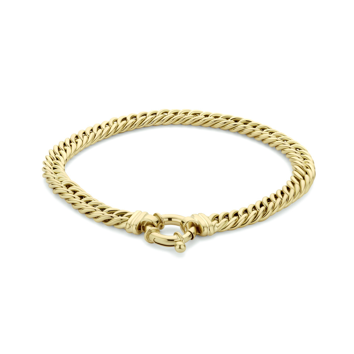 14-karaat gouden armband met gourmet schakels en groot slot 5.8 mm breed - Lengte 17 cm