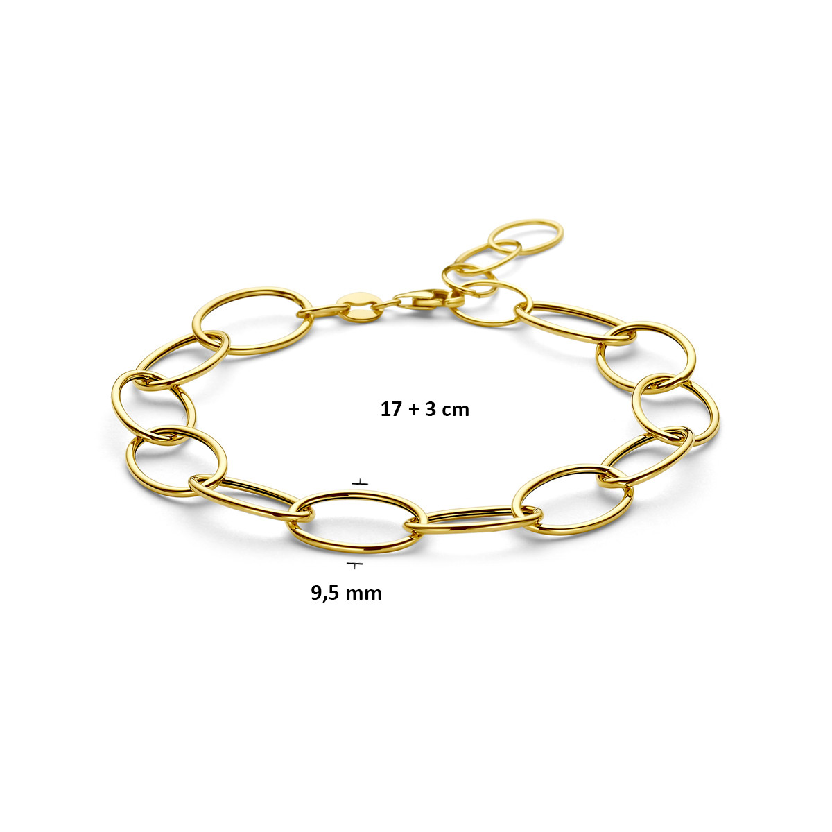 14-karaat gouden armband met grote anker schakels 9.5 mm breed - Lengte 17-20 cm
