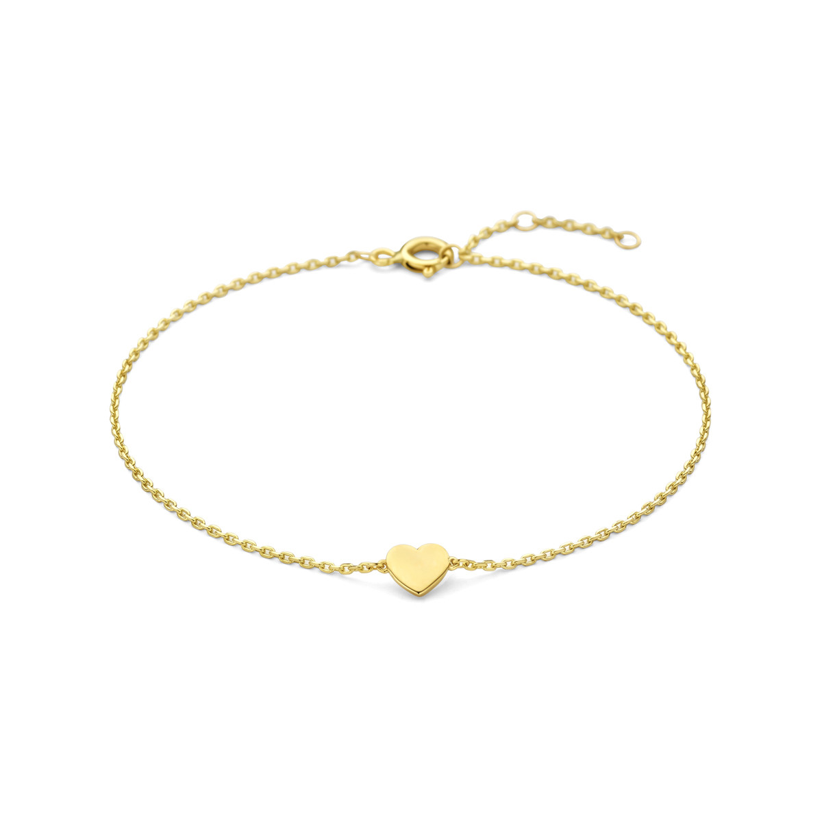 14-karaat gouden armband met hart hanger 1 mm breed - Lengte 16.5-17.5-18.5 cm