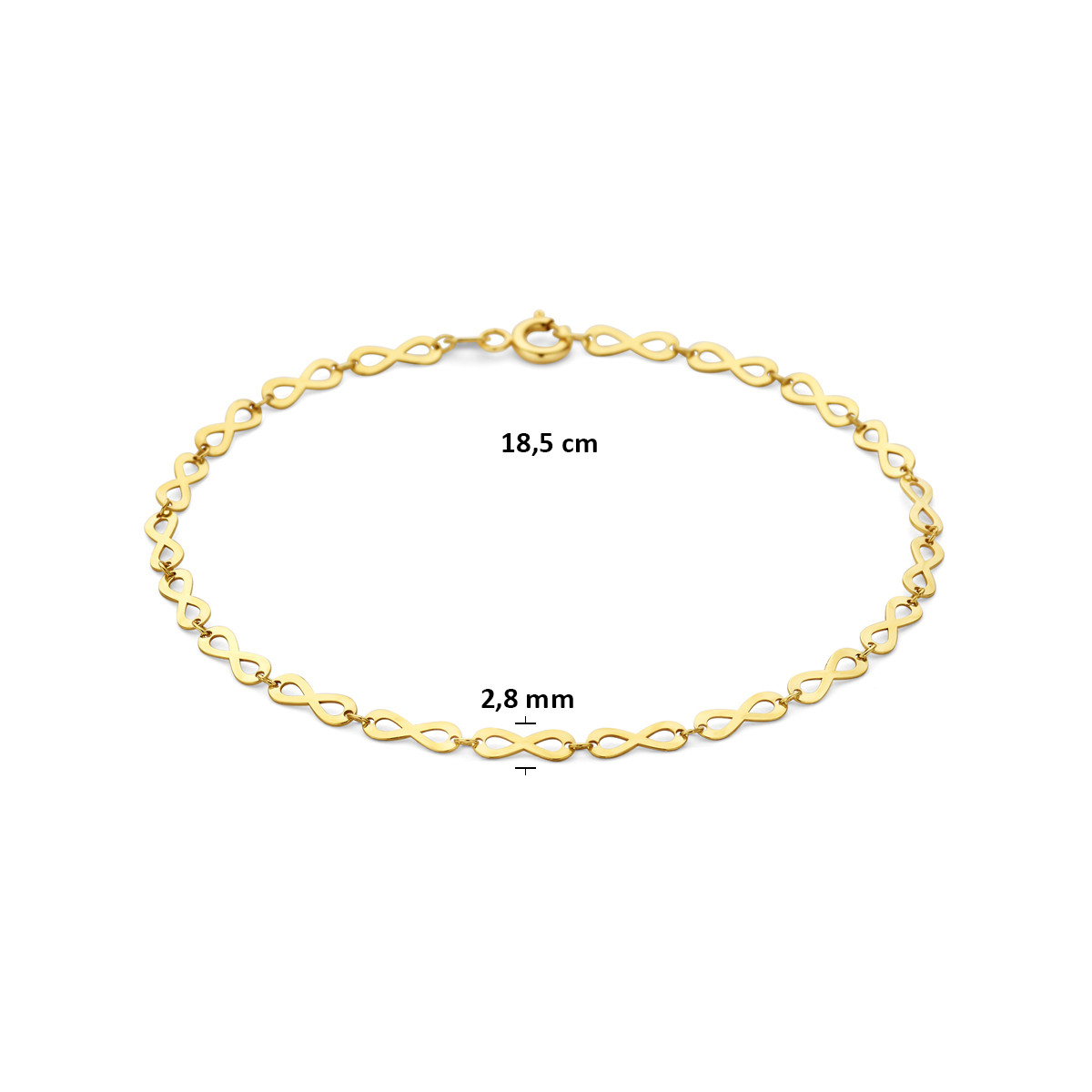 14-karaat gouden armband met infinity schakels glanzend 2.8 mm breed - Lengte 18.5 cm