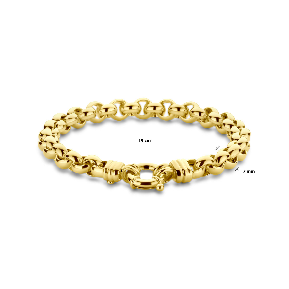 14-karaat gouden armband met jasseron schakels en glanzende afwerking 7 mm breed - Lengte 19 cm