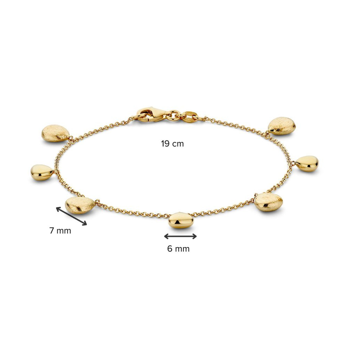 14-karaat gouden armband met matte en glanzende hangers - Lengte 19 cm