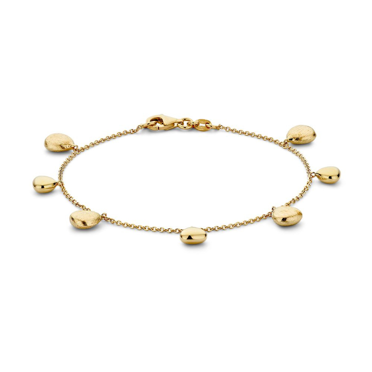 14-karaat gouden armband met matte en glanzende hangers - Lengte 19 cm