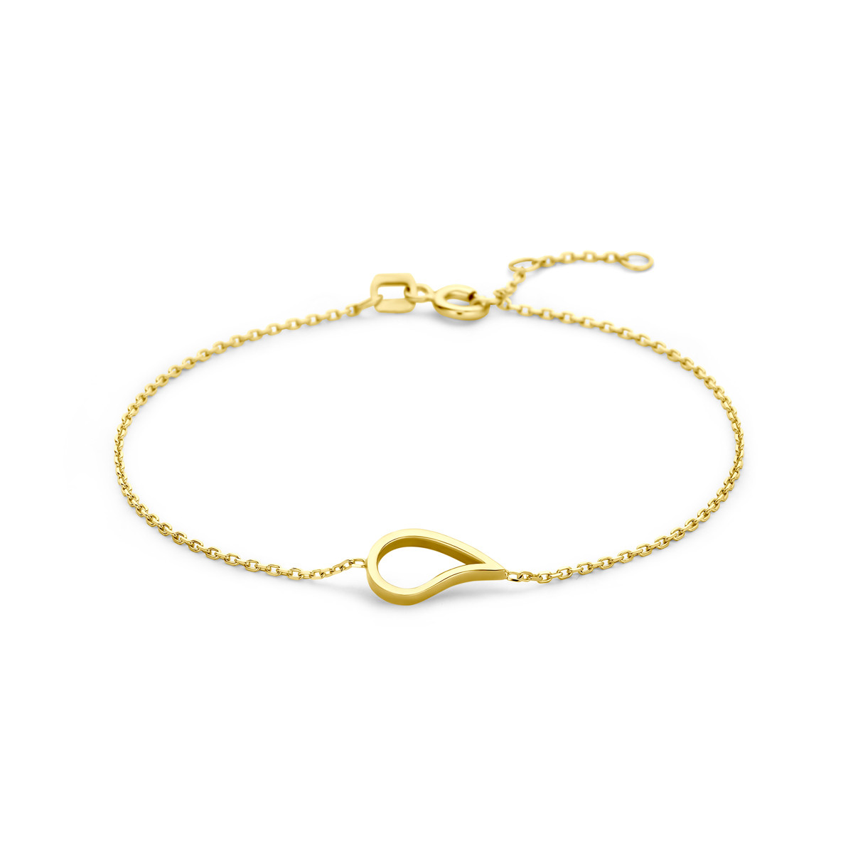 14-karaat gouden armband met open druppel hanger 14.5 mm breed - Lengte 16.5-17.5-18.5 cm