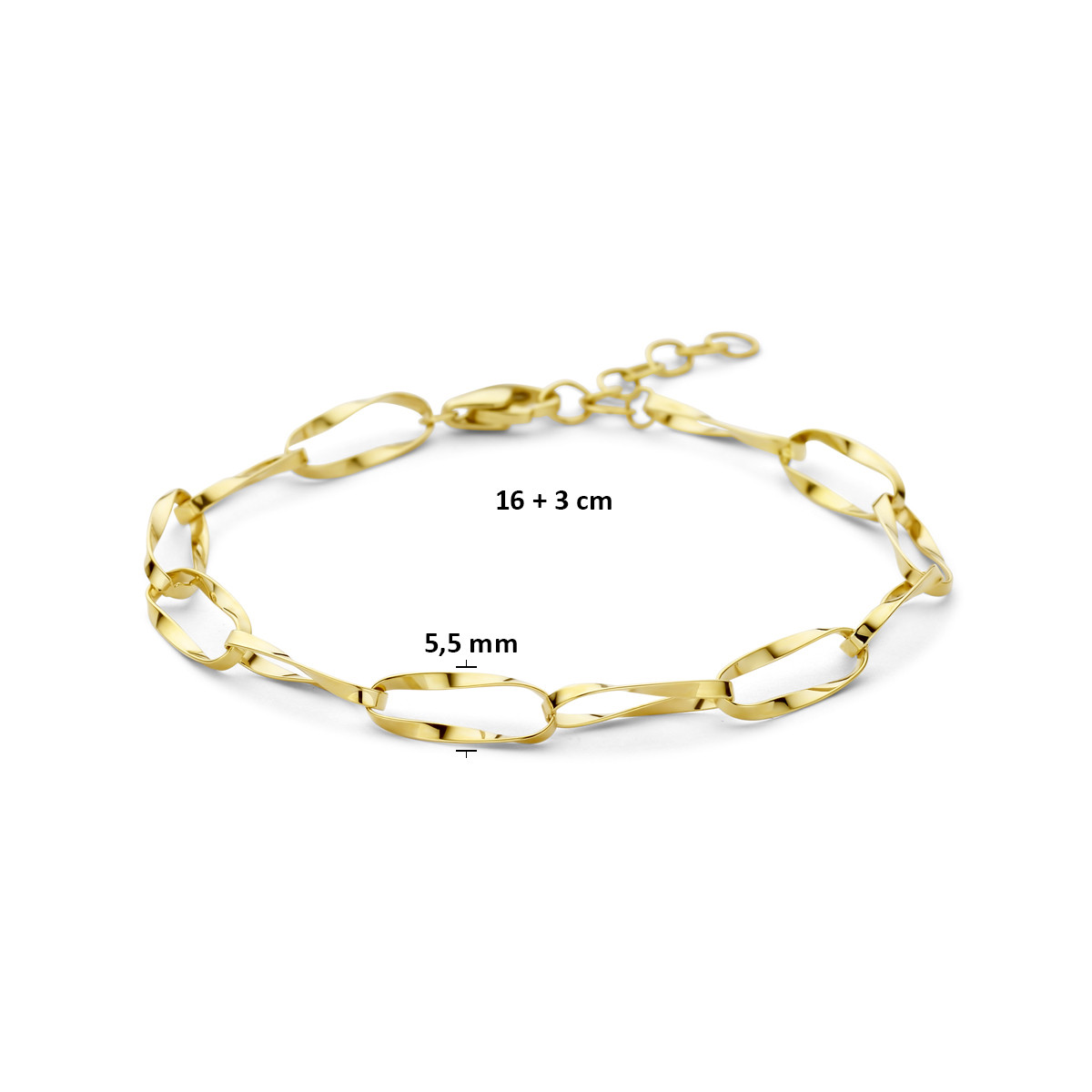 14-karaat gouden armband met ovaal gedraaide schakels 5.5 mm breed - Lengte 16-19 cm