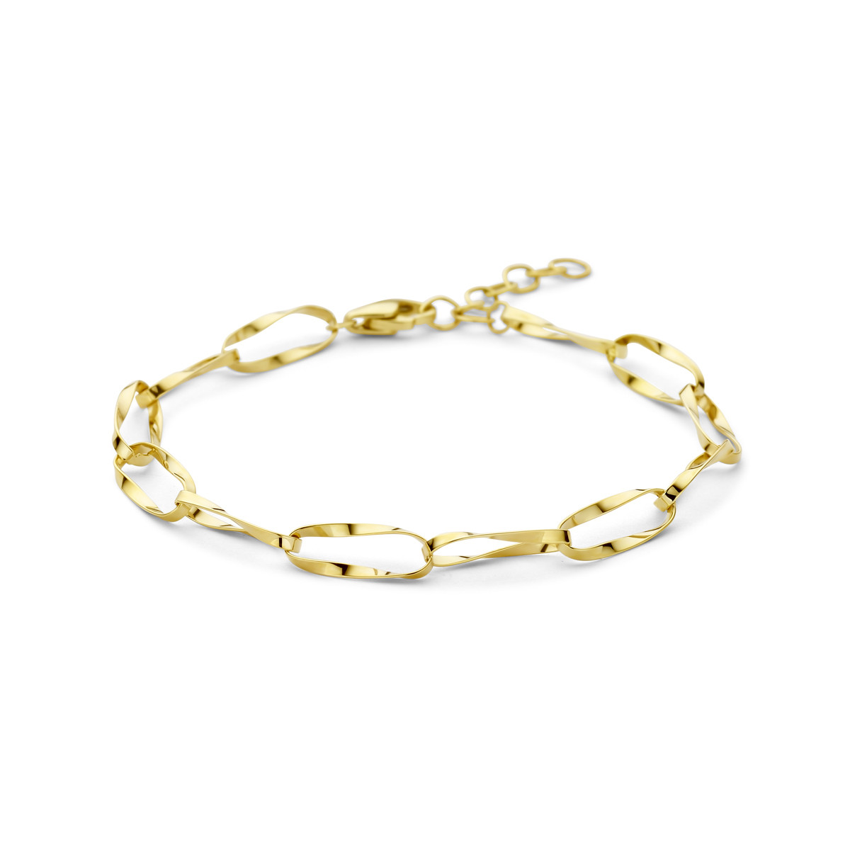 14-karaat gouden armband met ovaal gedraaide schakels 5.5 mm breed - Lengte 16-19 cm