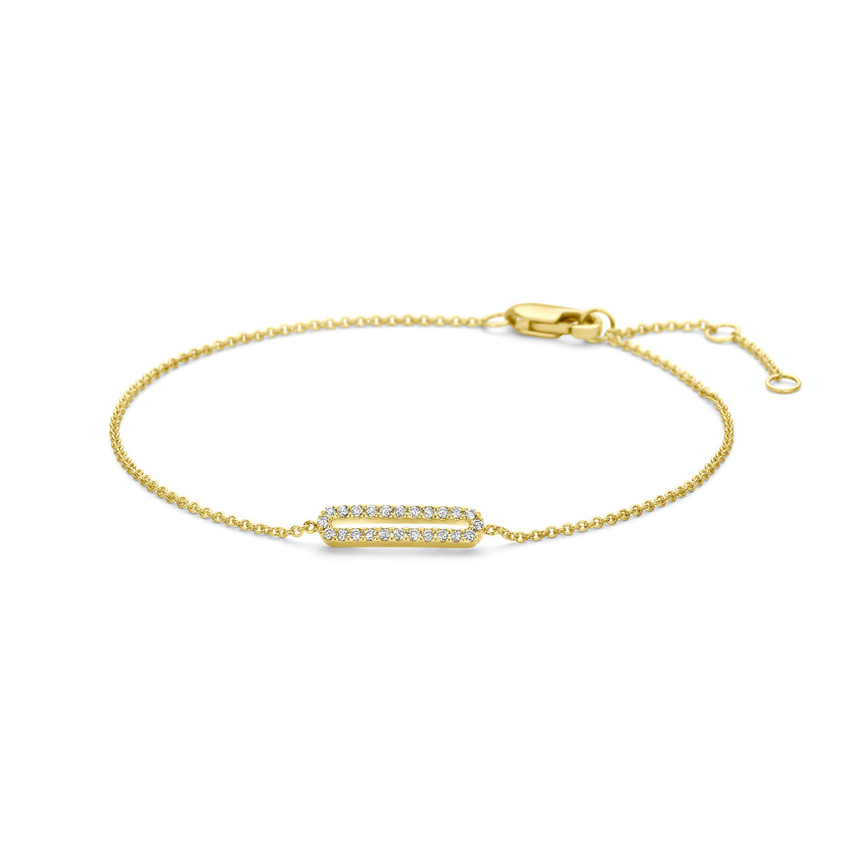14-karaat gouden armband met ovaal van diamanten 0.09 crt 3 mm breed - Lengte 15.5-17-18 cm
