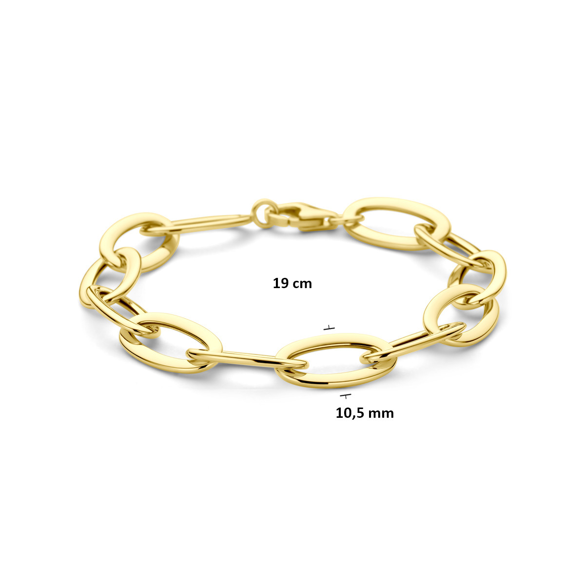 14-karaat gouden armband met ovale anker schakels 10.5 mm breed - Lengte 19 cm