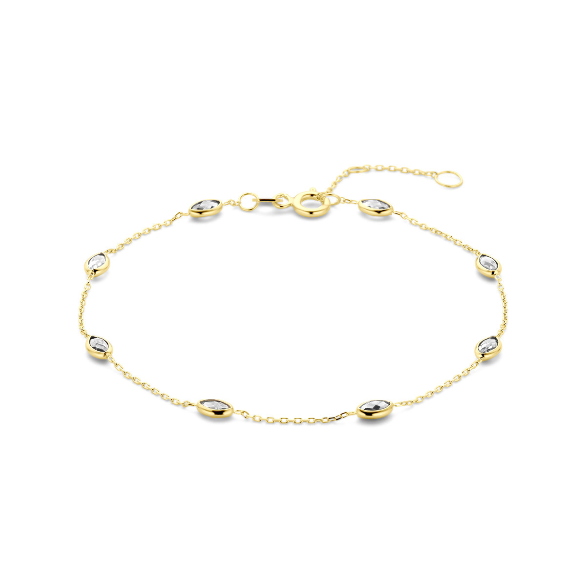 14-karaat gouden armband met ovale zirkonia's 3.5 mm breed - Lengte 16.5-17.5-18.5 cm
