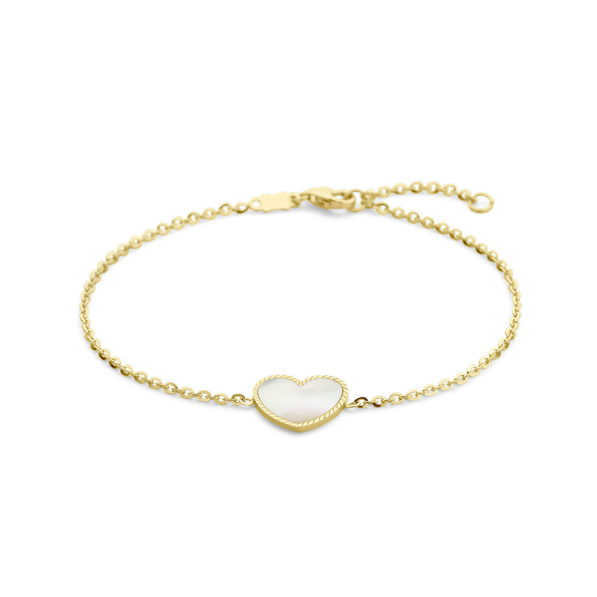 14-karaat gouden armband met parelmoeren hart - Lengte 16-18 cm