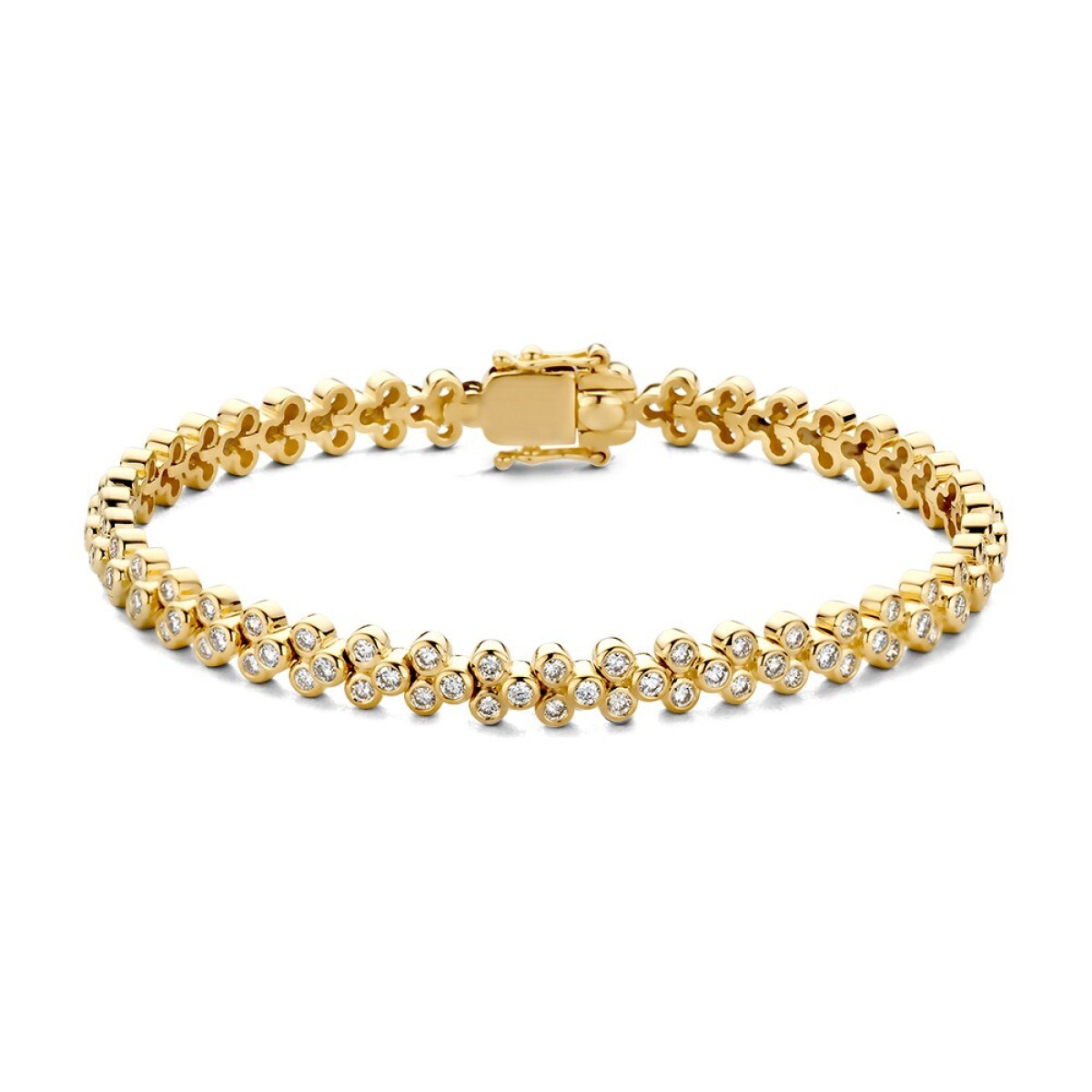14-karaat gouden armband met ronde diamanten schakels 2.45 crt - Lengte 17.5 cm