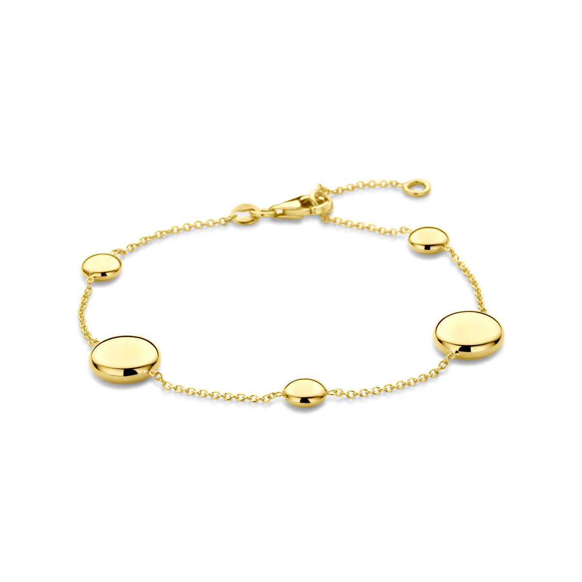 14-karaat gouden armband met rondjes in diverse groottes 10 mm breed - Lengte 17-19 cm