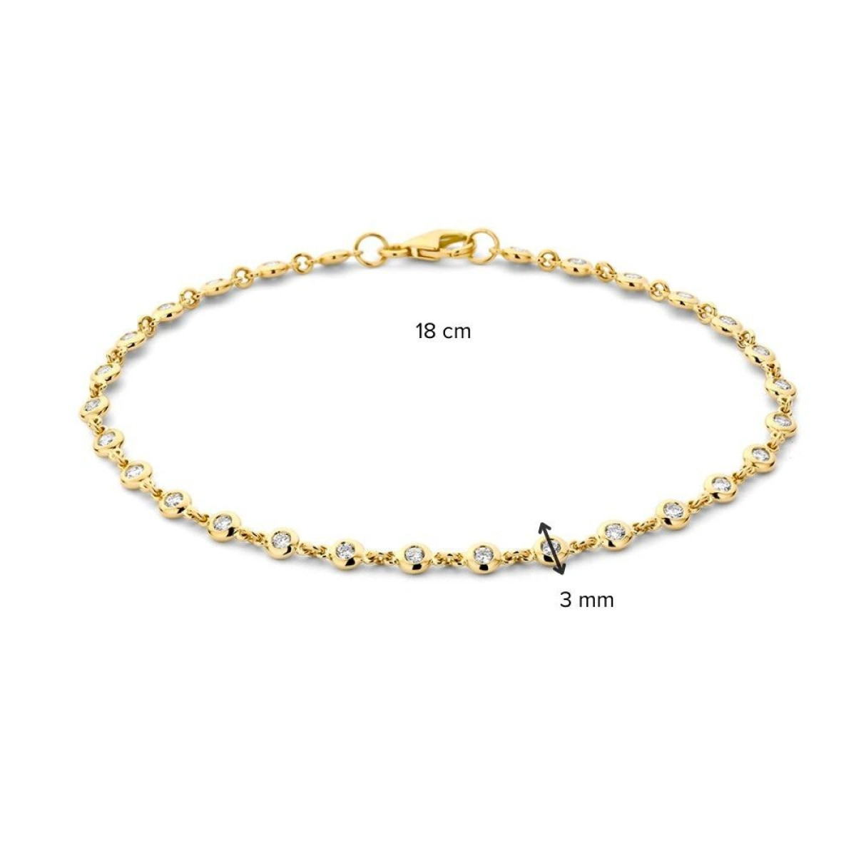 14-karaat gouden armband met transparante diamanten schakels 0.61 crt - Lengte 18 cm