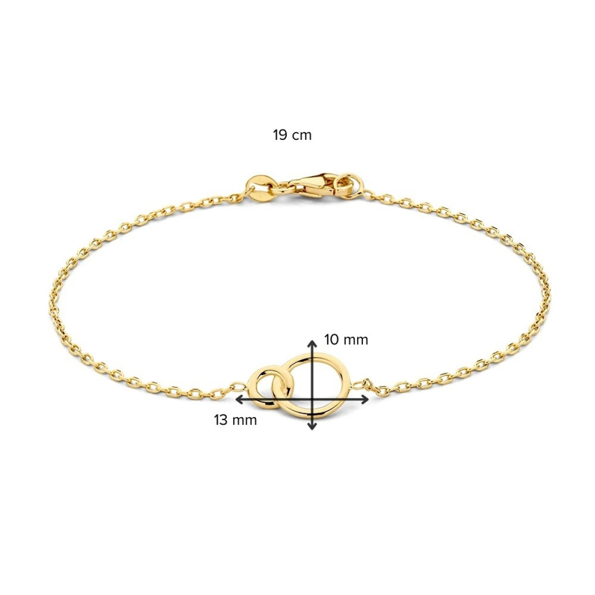 14-karaat gouden armband met twee verbonden cirkels - Lengte 19 cm
