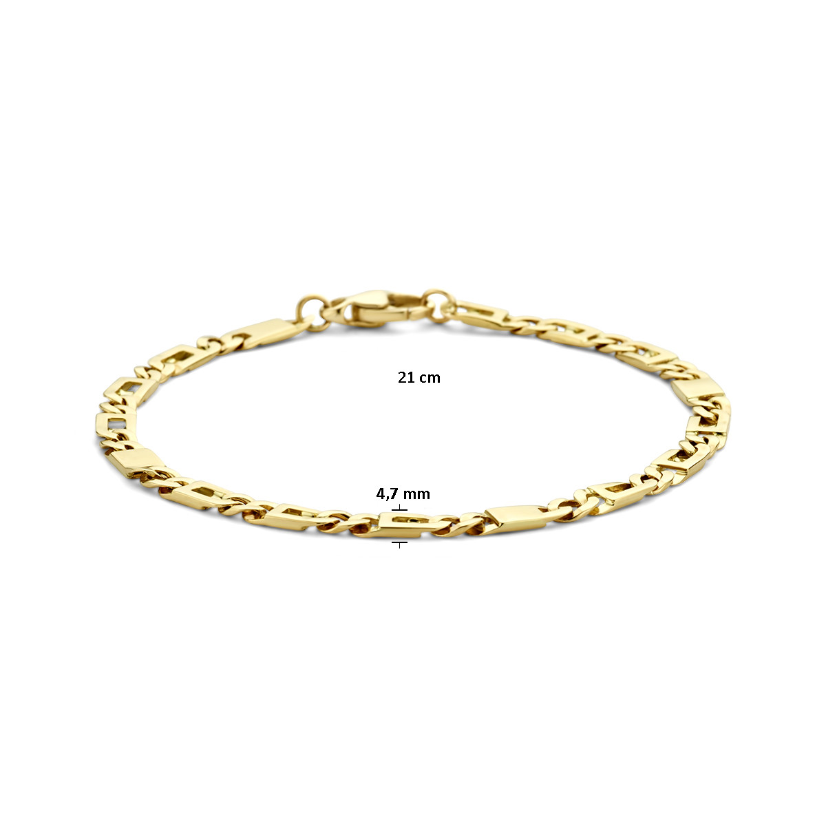 14-karaat gouden armband met valkenoog en tussenstukjes - Lengte 21 cm