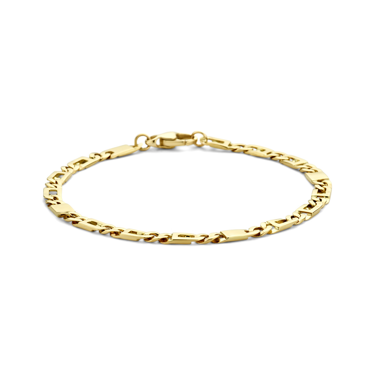 14-karaat gouden armband met valkenoog en tussenstukjes - Lengte 21 cm