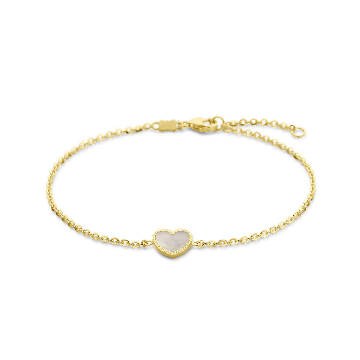 14-karaat gouden armband met wit hart van paremoer - Lengte 16-18 cm