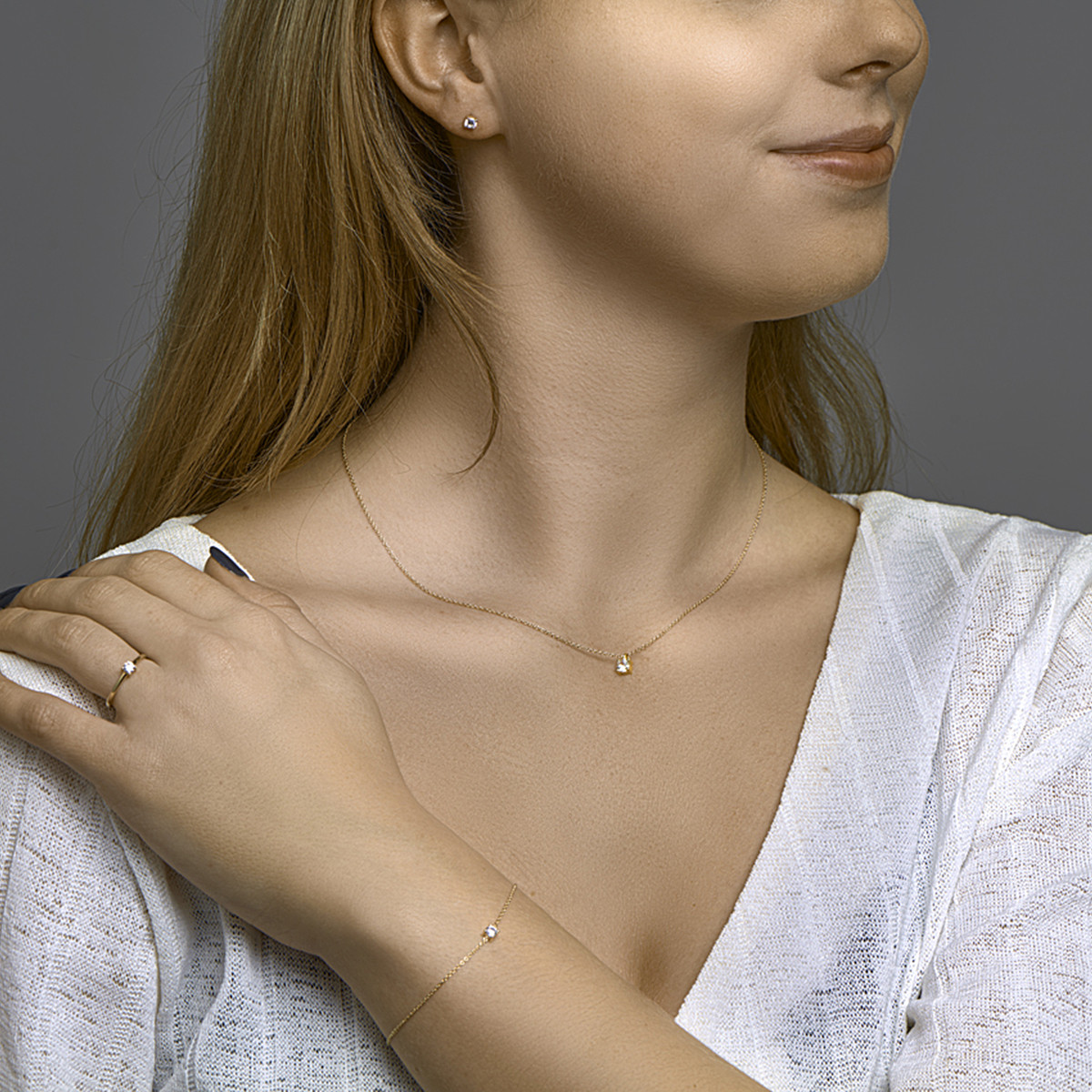 14-karaat gouden armband met zirkonia en ankerschakel 1 mm breed - Lengte 15.5-17-18.5 cm