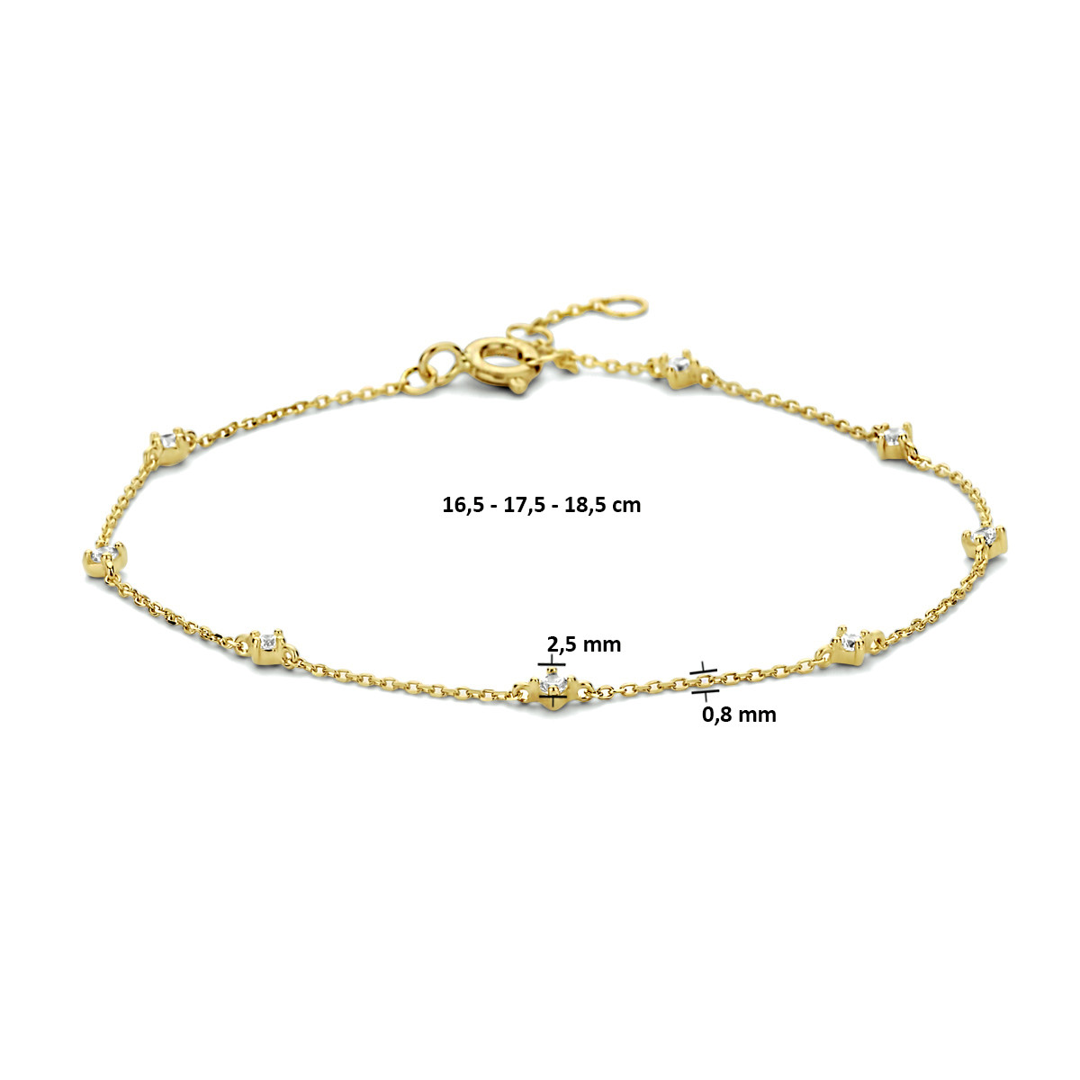 14-karaat gouden armband met zirkonia's - Lengte 16.5 - 17.5 - 18.5 cm