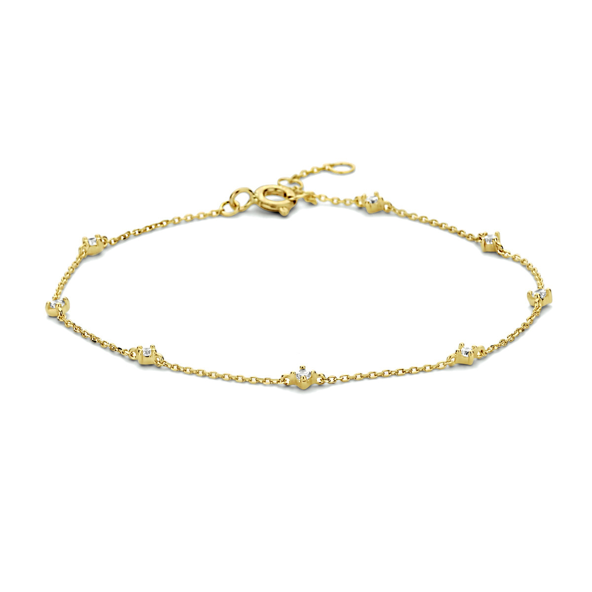 14-karaat gouden armband met zirkonia's - Lengte 16.5 - 17.5 - 18.5 cm