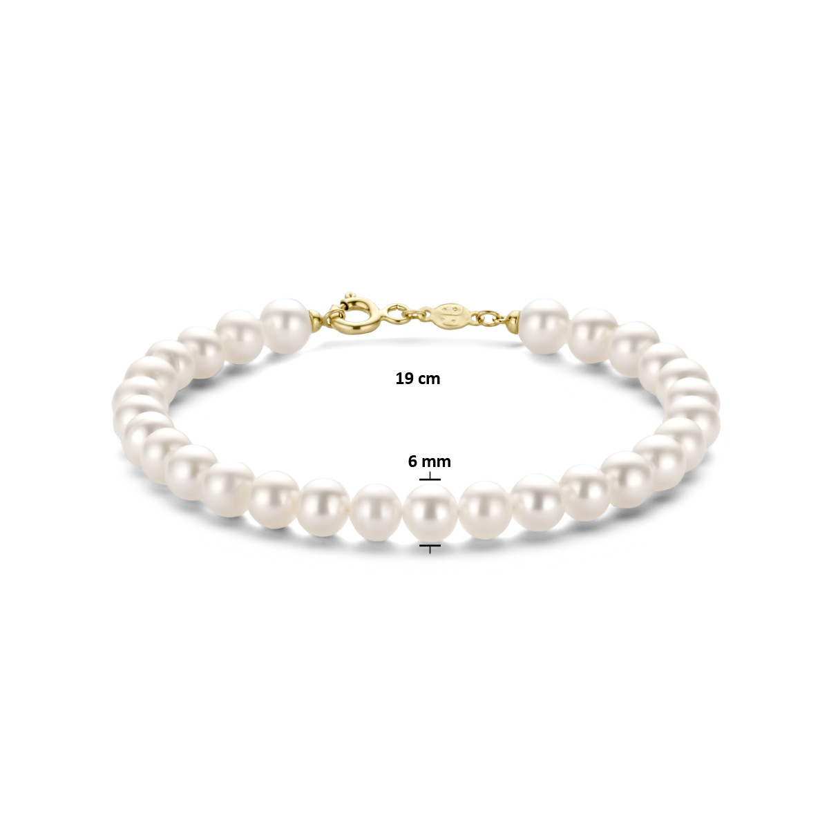 14-karaat gouden armband met zoetwaterparels 6 mm - Lengte 19 cm