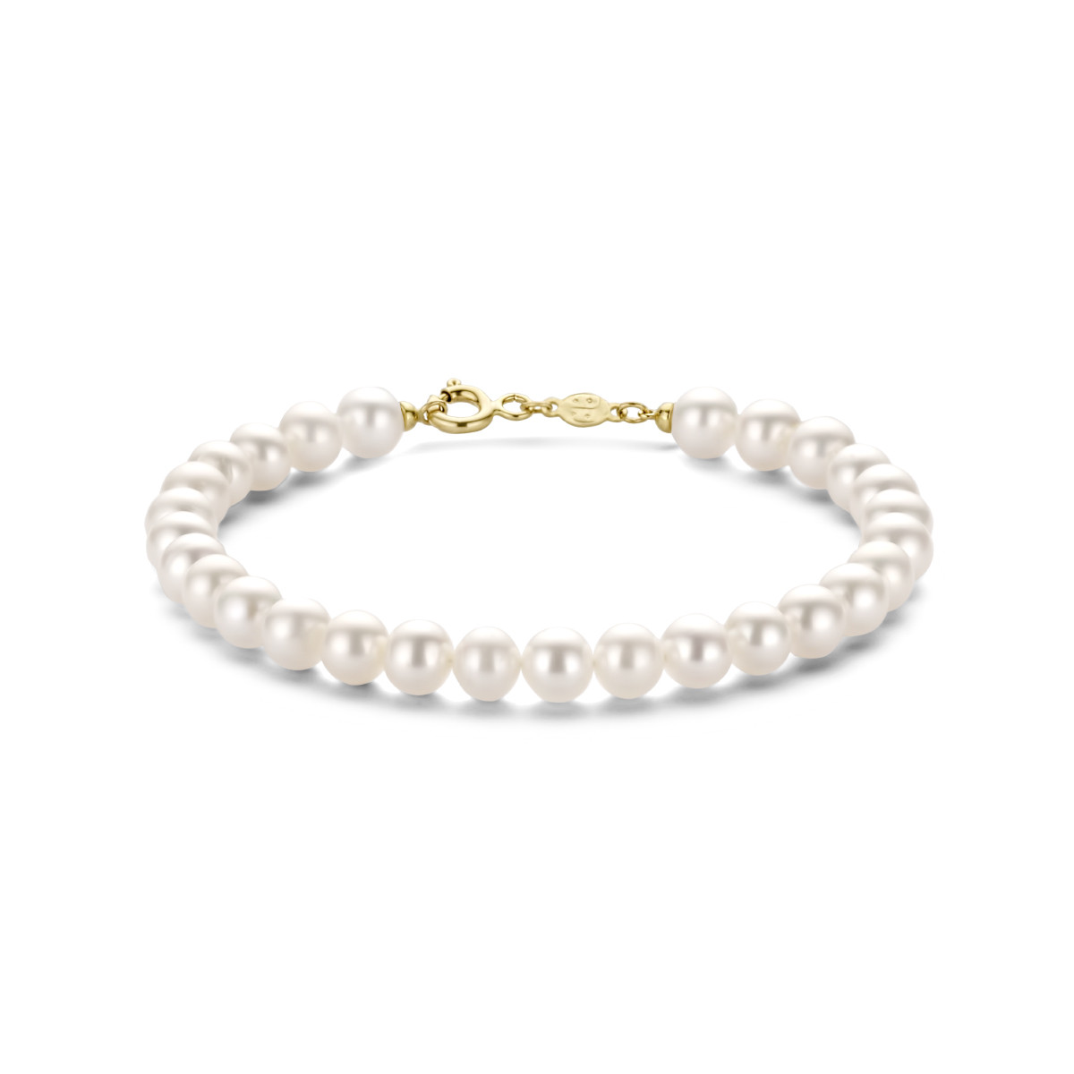 14-karaat gouden armband met zoetwaterparels 6 mm - Lengte 19 cm