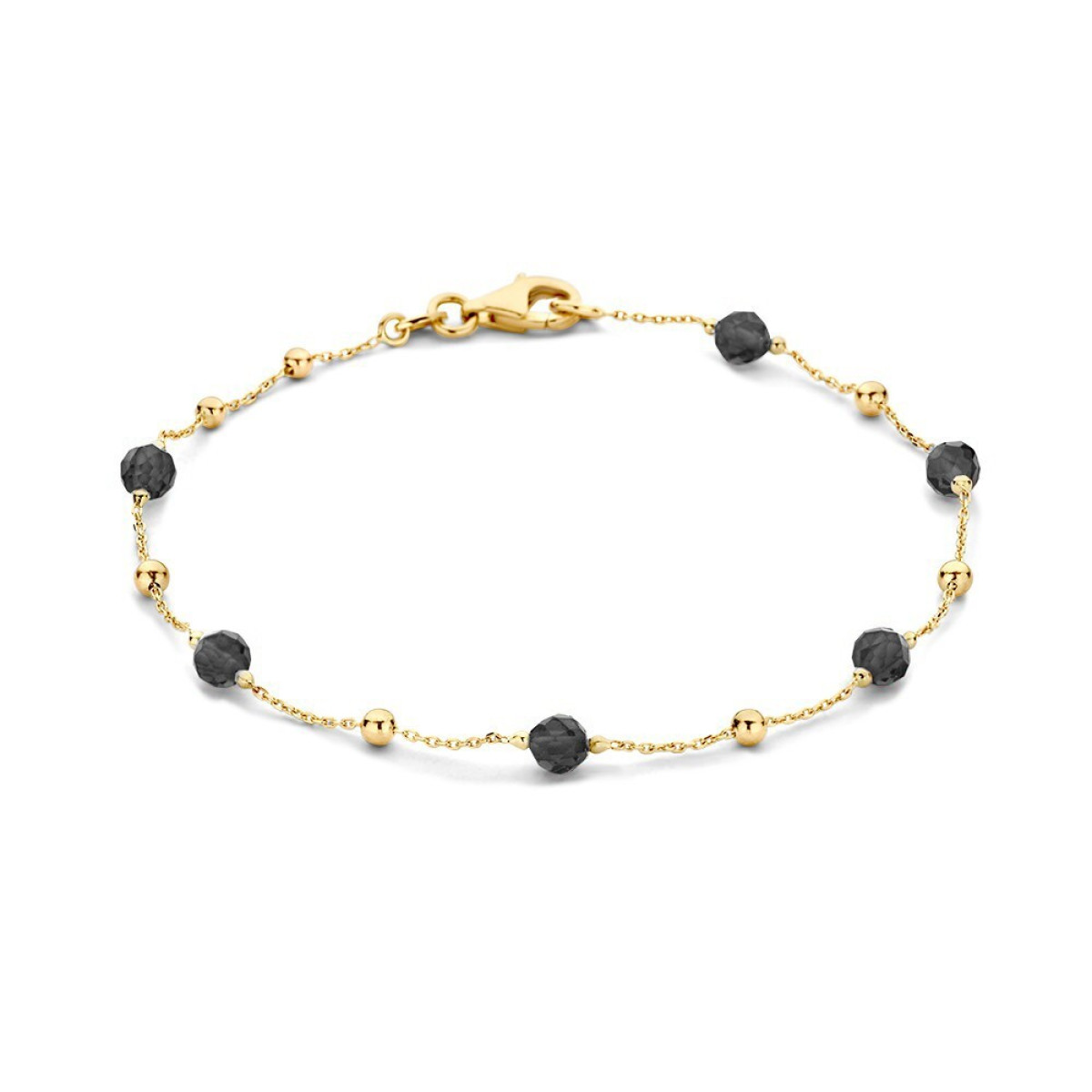 14-karaat gouden armband met zwarte zirkonia bolletjes - Lengte 19 cm
