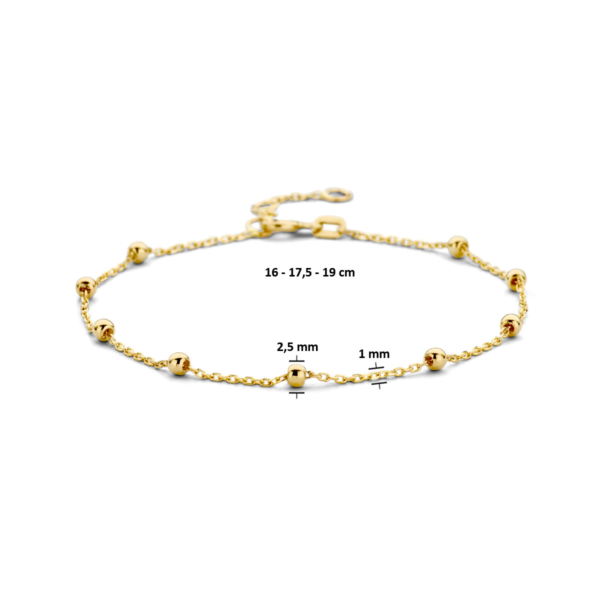 14-karaat gouden armband met bolletjes - Lengte 16 cm, 17.5 cm, 19 cm