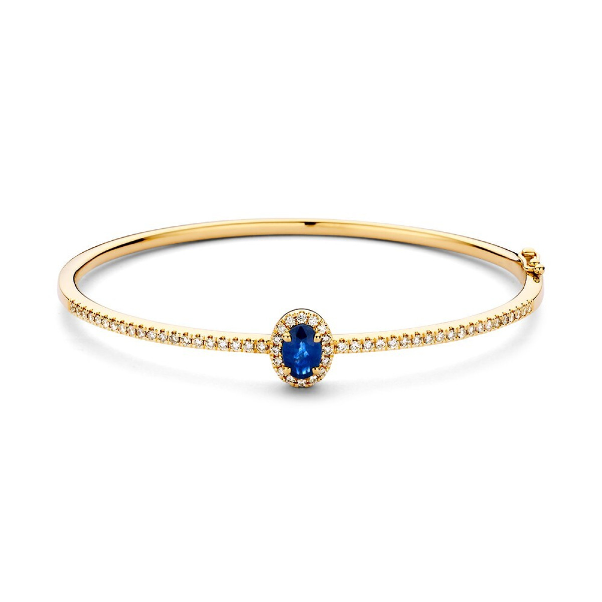 14-karaat gouden bangle met ovale saffier en diamanten 0.61 crt - Diameter 60 mm
