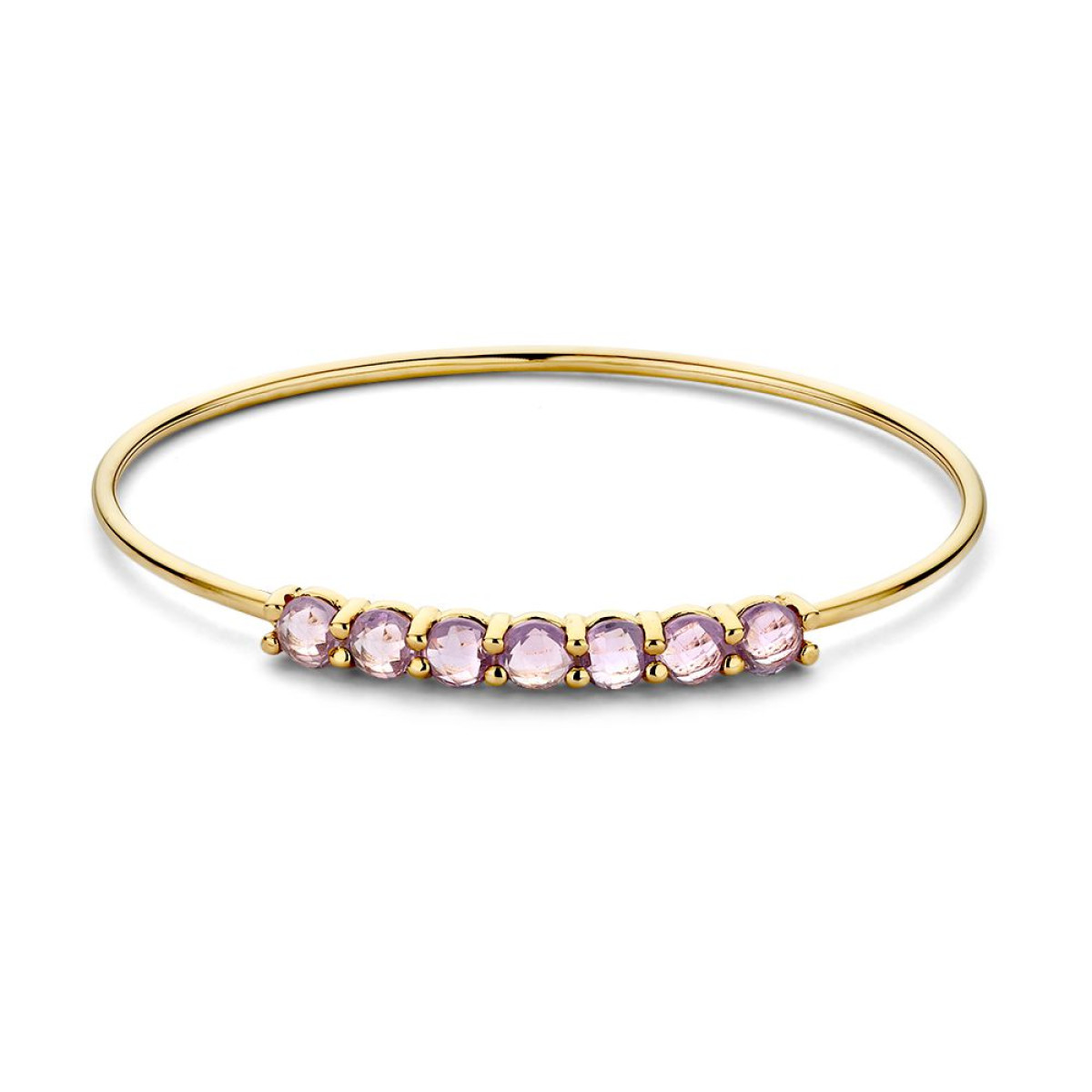 14-karaat gouden bangle met paarse amethist - Diameter 60 mm
