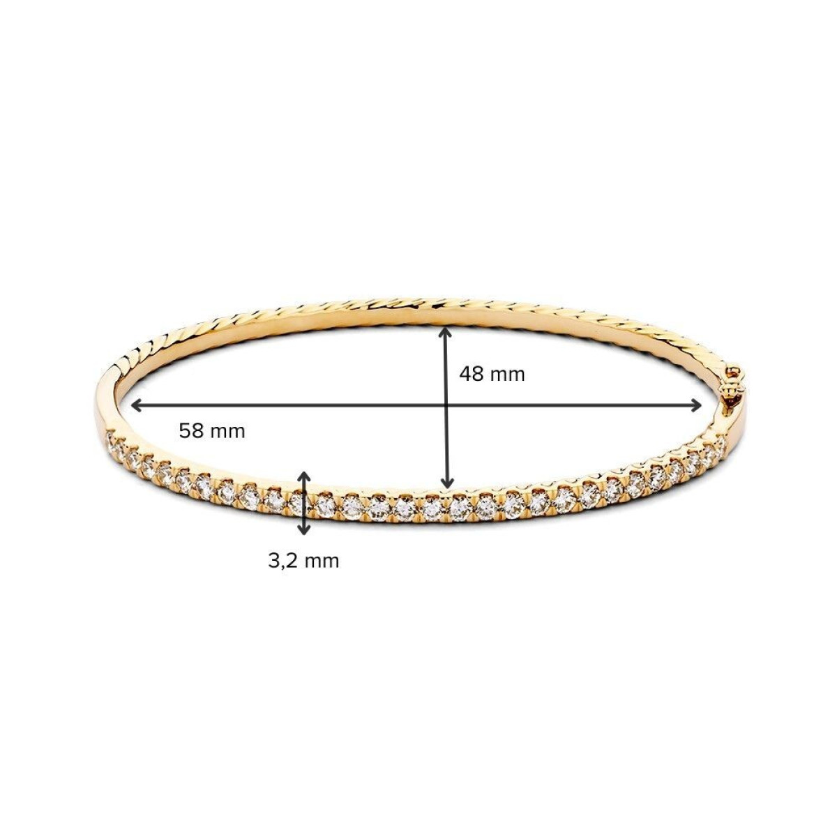 14-karaat gouden bangle met transparante diamanten 1.56 crt glanzend - Lengte 19 cm