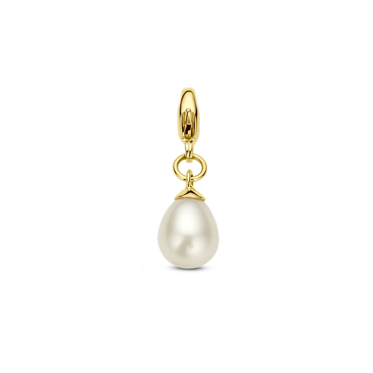 14-karaat gouden bedel met witte zoetwaterparel 7 mm x 9 mm