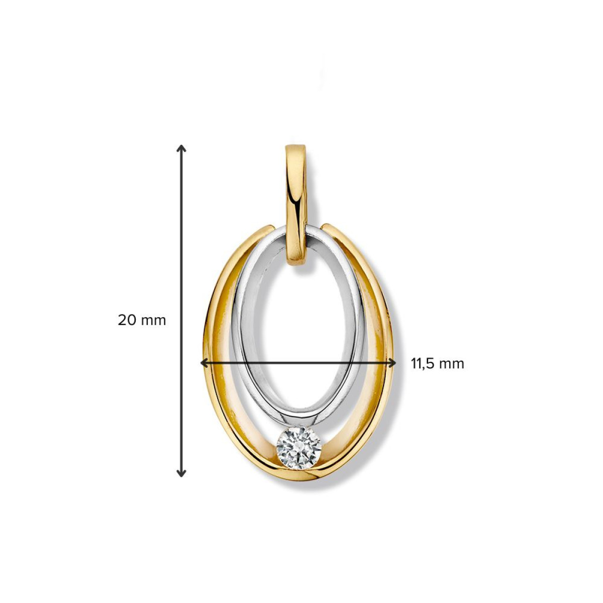 14-karaat gouden bicolor hanger goud en witgoud ovaal met zirkonia - 11.5 mm x 20 mm
