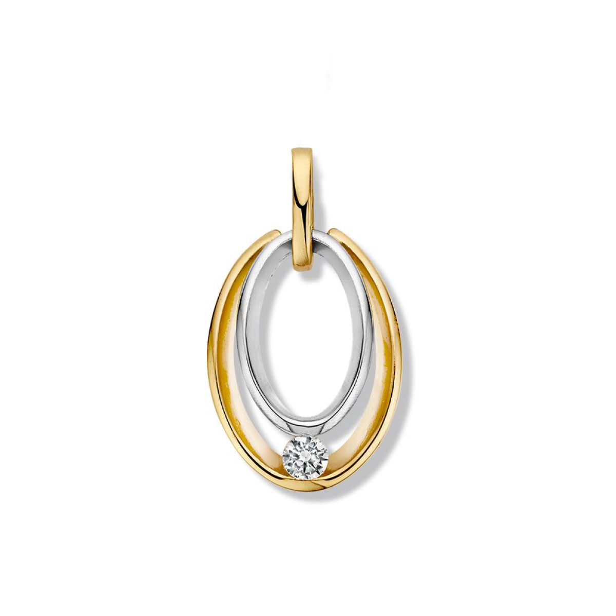 14-karaat gouden bicolor hanger goud en witgoud ovaal met zirkonia - 11.5 mm x 20 mm