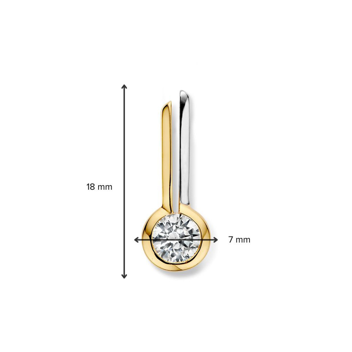 14-karaat gouden bicolor hanger goud en witgoud zirkonia - 7 mm x 18 mm