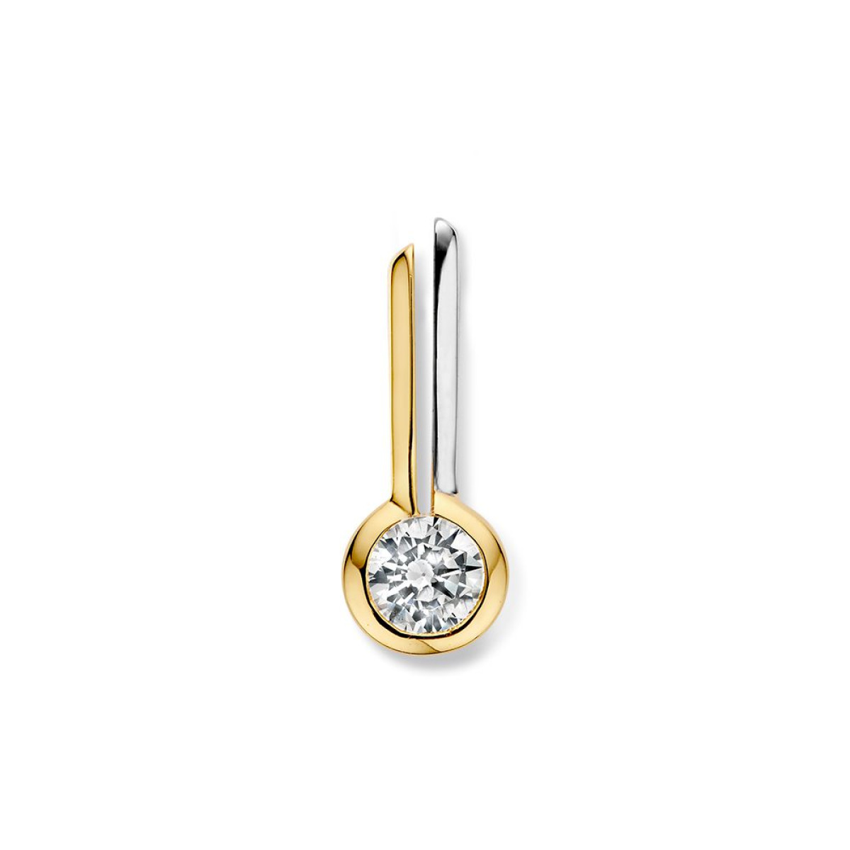14-karaat gouden bicolor hanger goud en witgoud zirkonia - 7 mm x 18 mm