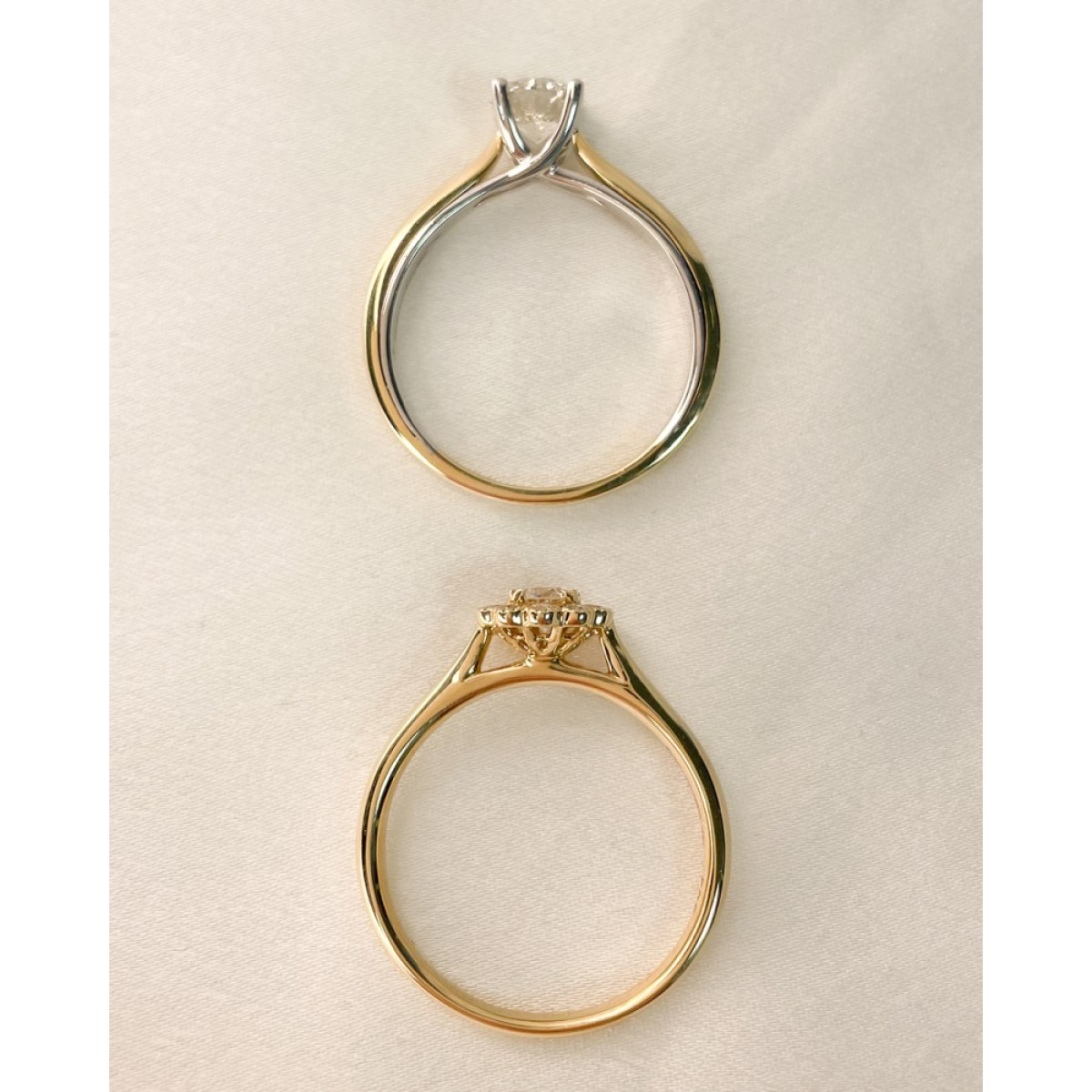 14-karaat gouden bloemen ring met diamanten halo 0.43 crt
