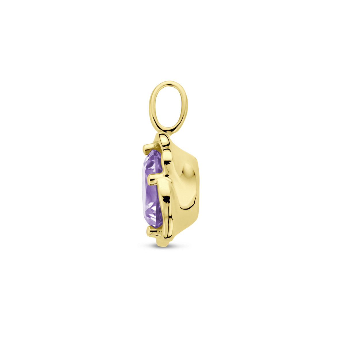14-karaat gouden bloemhanger met paarse amethist - 11 mm x 16.5 mm