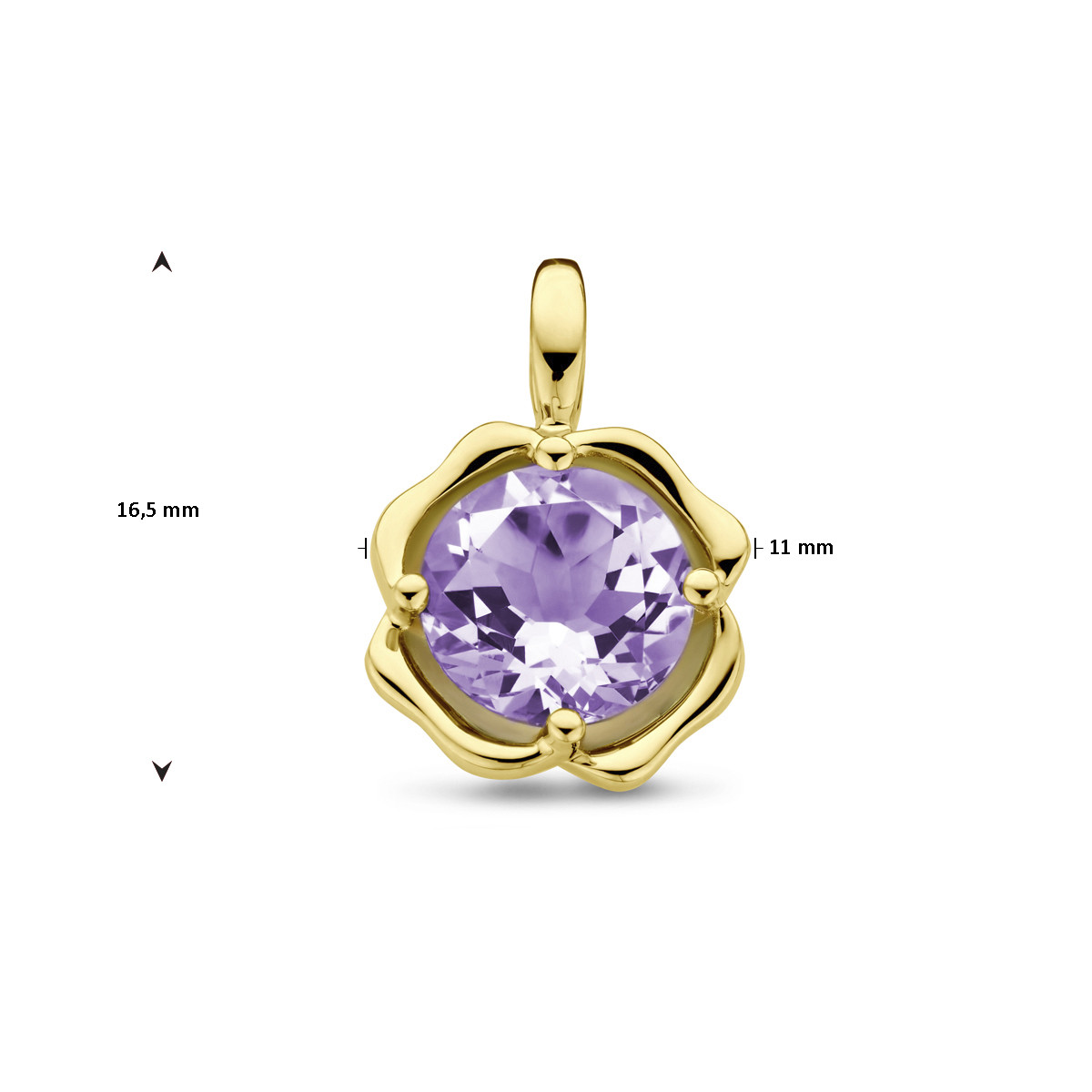 14-karaat gouden bloemhanger met paarse amethist - 11 mm x 16.5 mm
