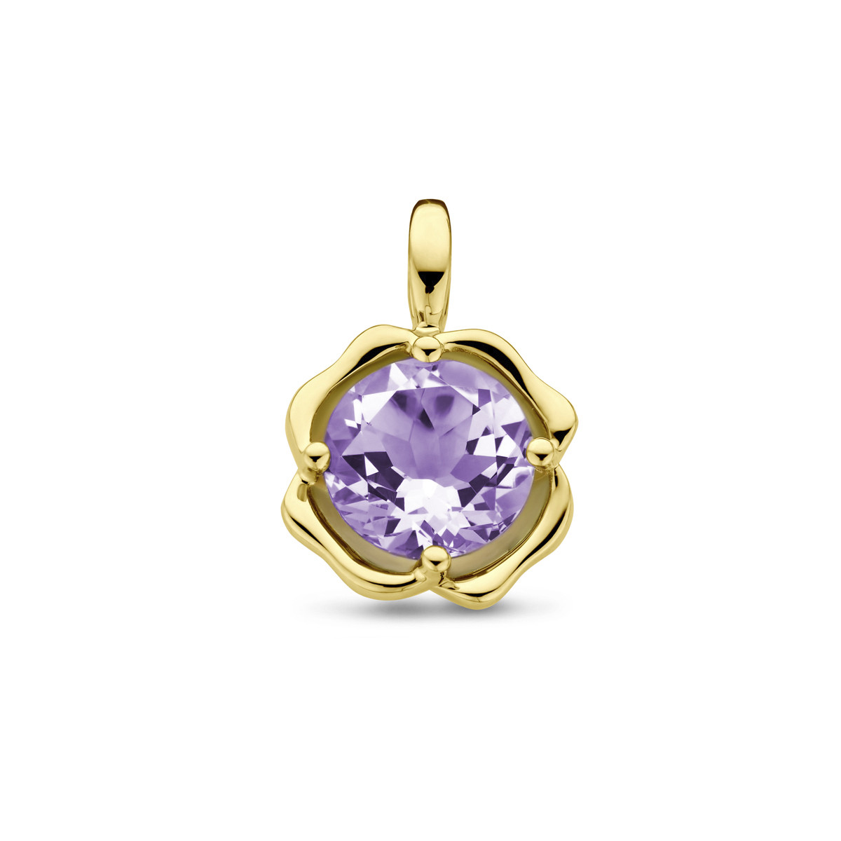 14-karaat gouden bloemhanger met paarse amethist - 11 mm x 16.5 mm