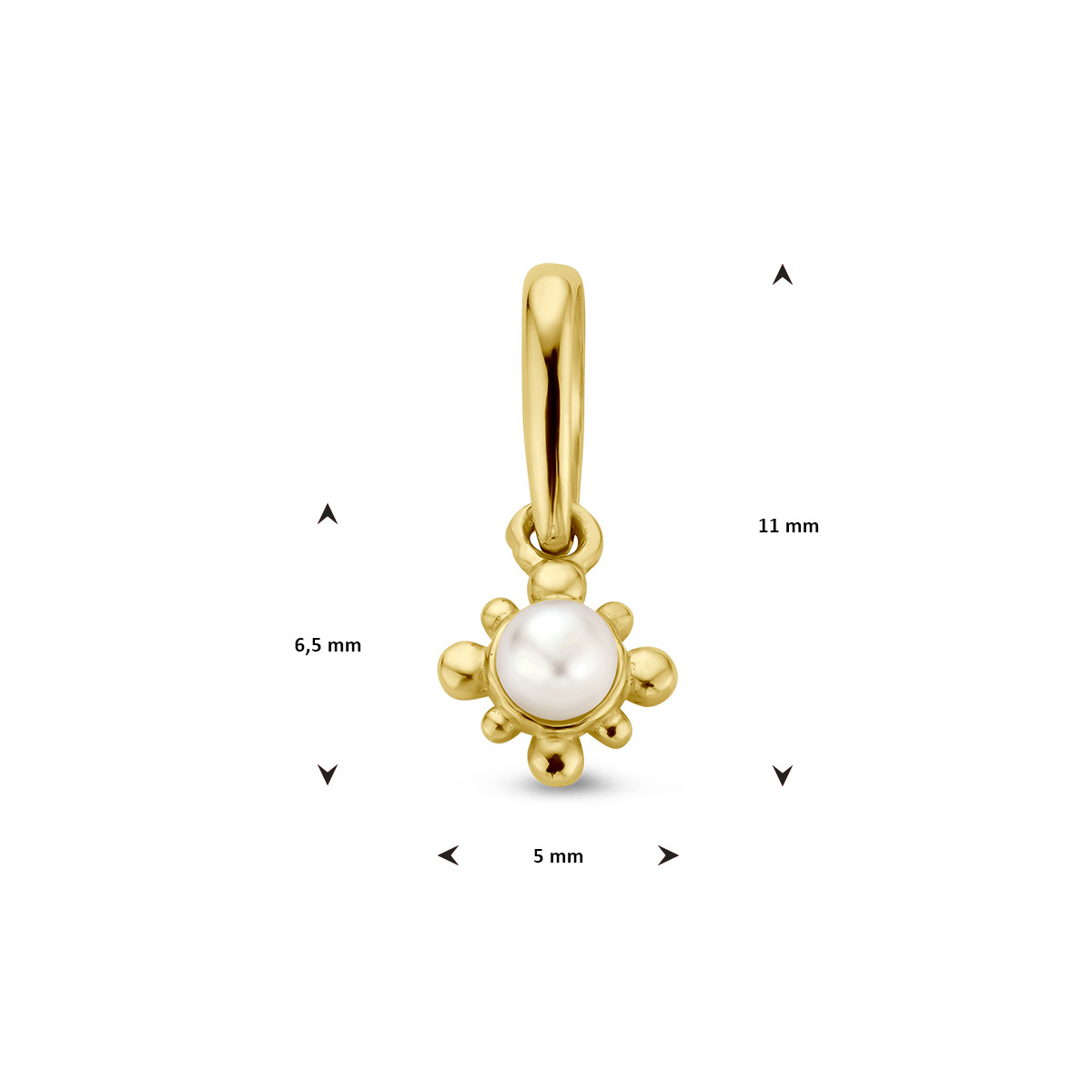 14-karaat gouden bloemhanger met parel - 5 mm x 11 mm