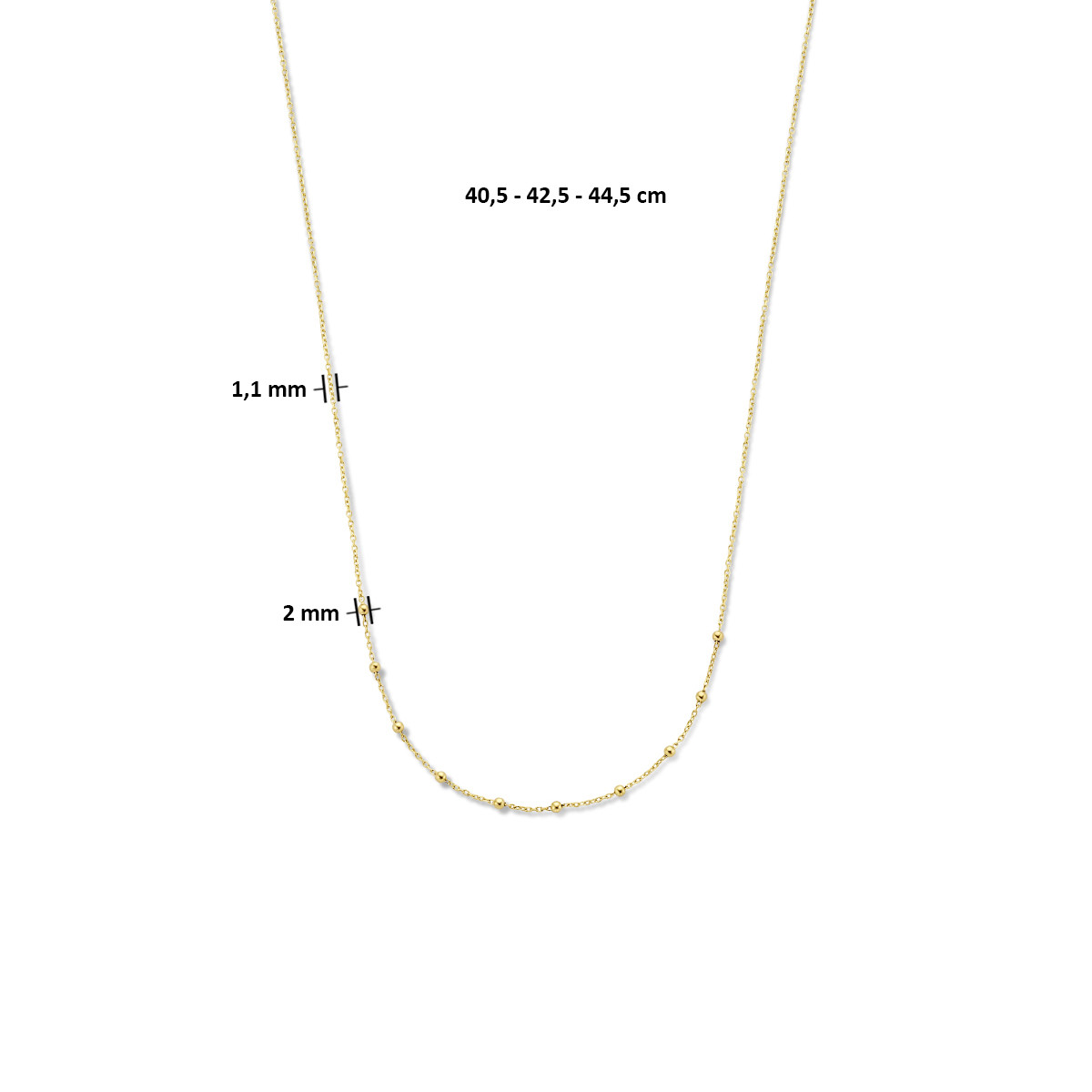 14-karaat gouden bolletjes ketting - Lengte 40.5 - 42.5 - 44.5 cm