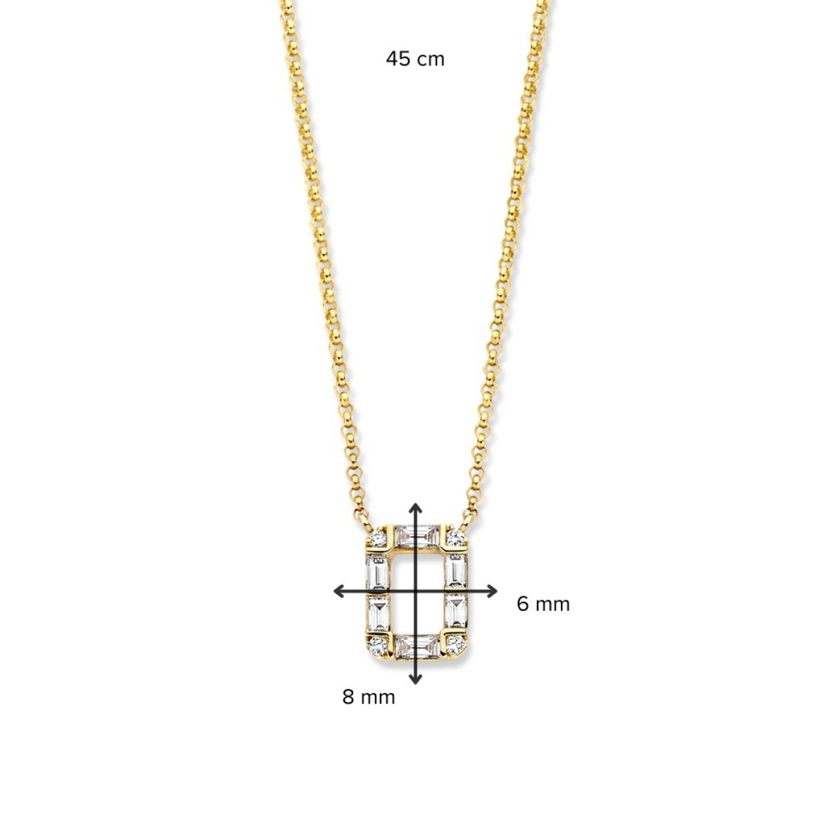 14-karaat gouden collier met briljant en baguette geslepen diamanten 0.17 crt - Lengte 45 cm