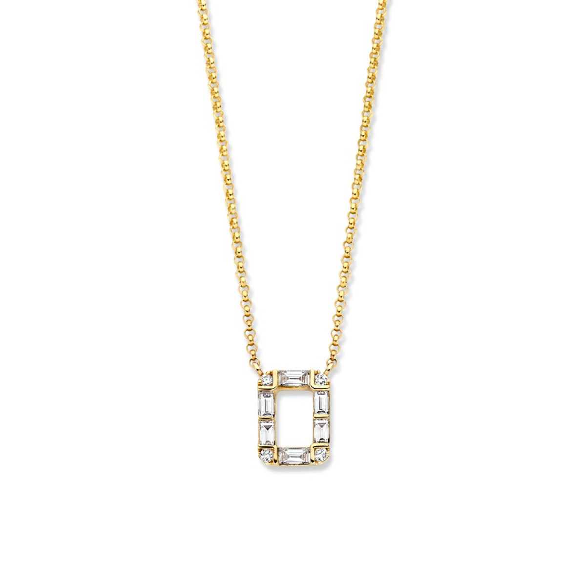 14-karaat gouden collier met briljant en baguette geslepen diamanten 0.17 crt - Lengte 45 cm