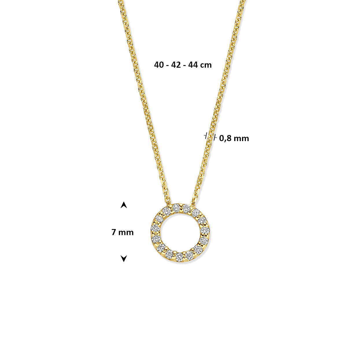 14-karaat gouden collier met cirkel hanger van lab grown diamanten 0.08 crt - Lengte 40-42-44 cm