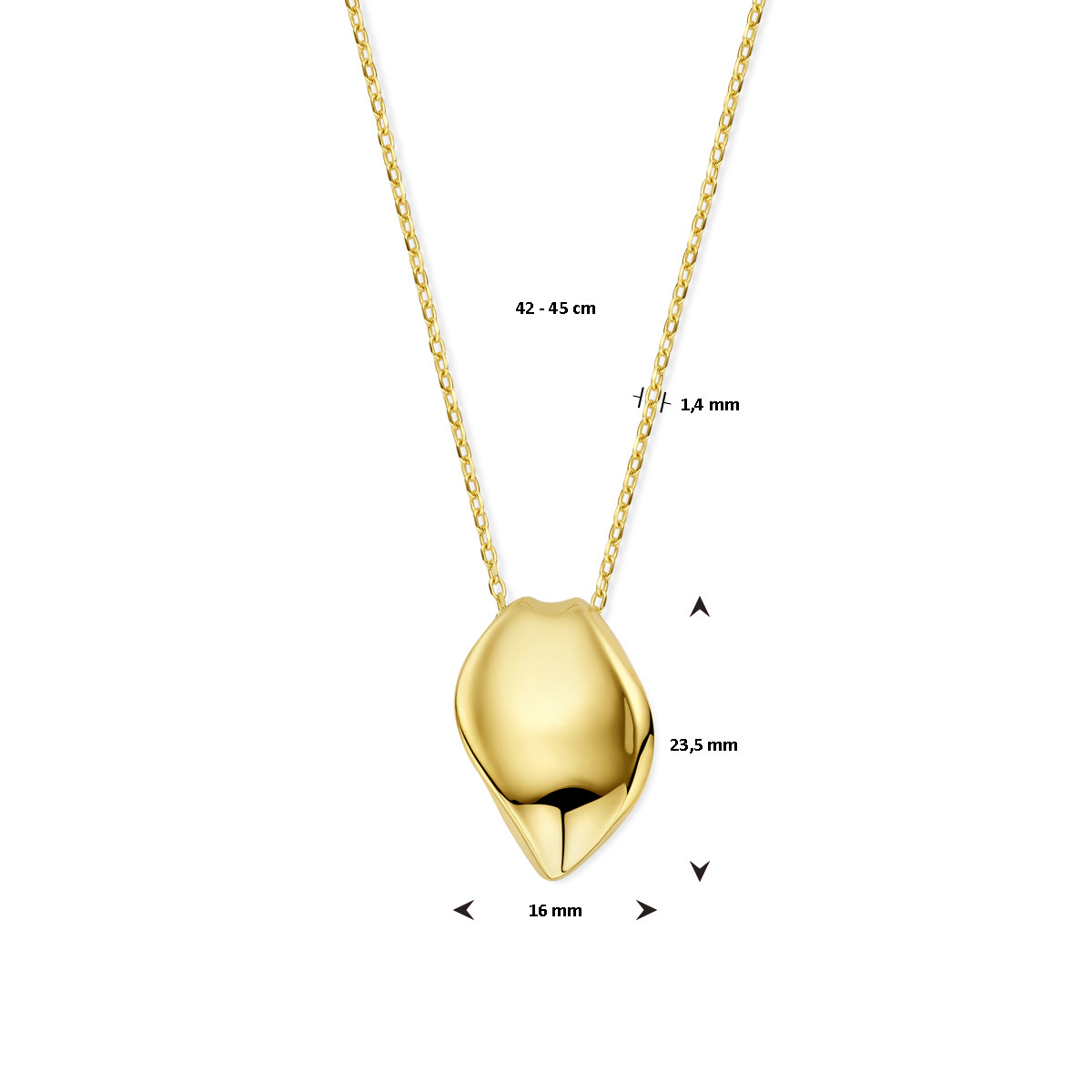 14-karaat gouden collier met golvende hanger - Lengte 42, 45 cm