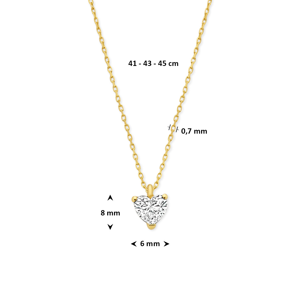 14-karaat gouden collier met lab grown diamanten hartje 0.50 crt 8 mm x 6 mm - Lengte 41-43-45 cm
